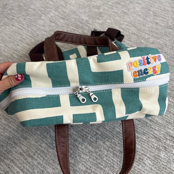 Maika Recycled Canvas Zippered Backpack in Malibu Natural & Teal Vegan Straps - Picture 8 of 13